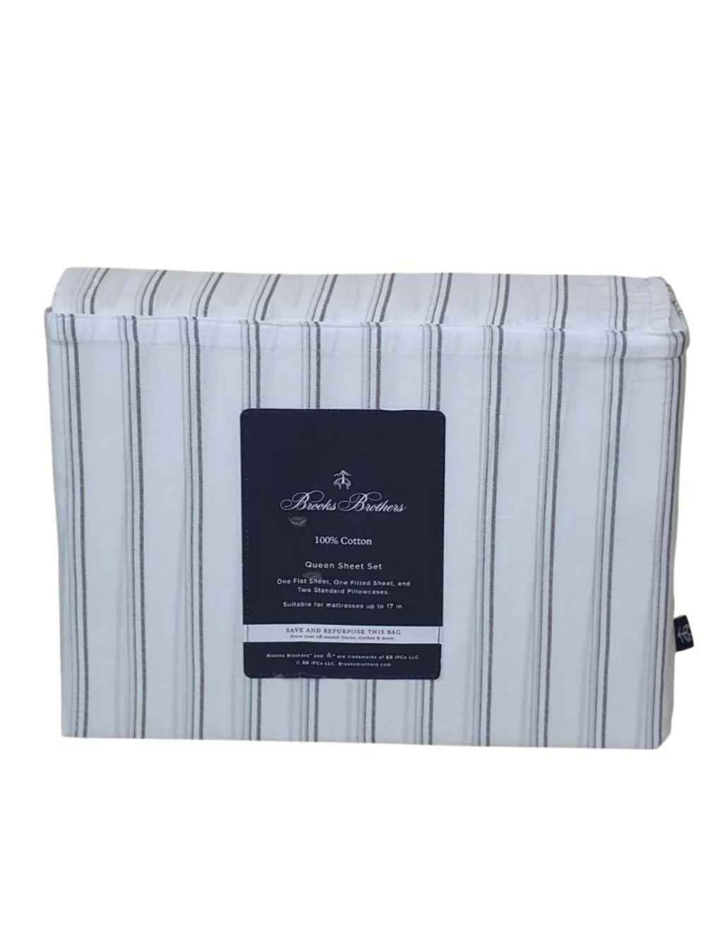 Brooks Brothers Queen 100% Cotton Stripe Sheet Set Fits 17